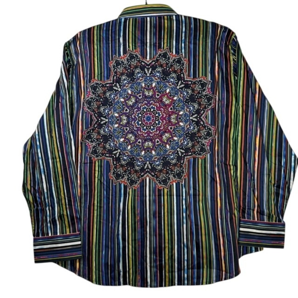 NWOT Robert Graham Apocalypse Stripe Mandala Button Down Shirt Rare Multi 4XL